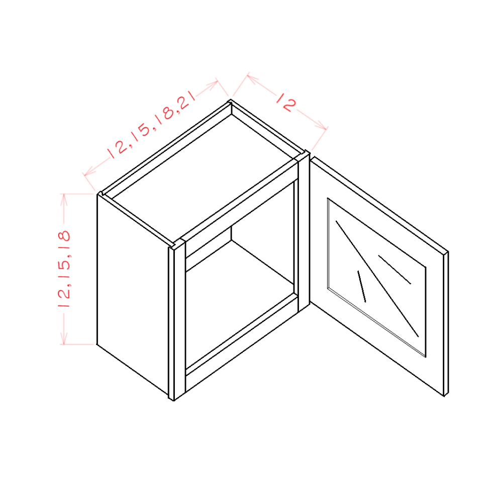 Single Glass Door Wall Stacker Cabinets - Routed for Glass with Finished Interior — dimensional drawing