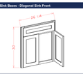 White Shaker Sink Bases - Diagonal Sink Front — dimensional drawing