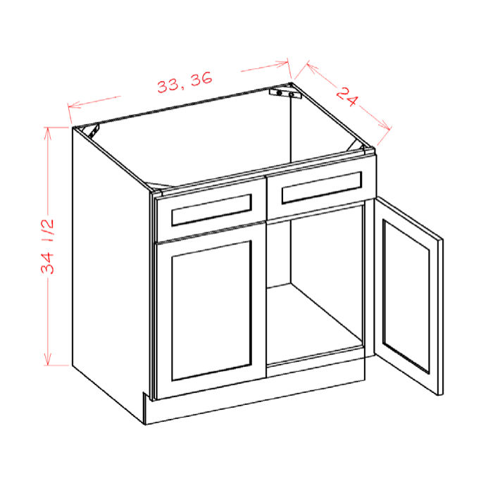 Sink Bases - Double Door Double False Drawer Front — dimensional drawing