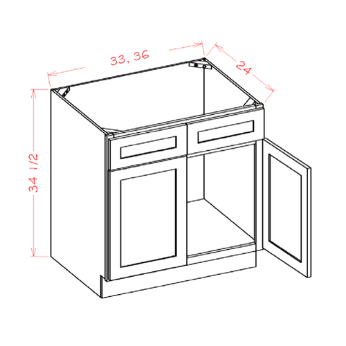 Sink Bases - Double Door Double False Drawer Front — dimensional drawing