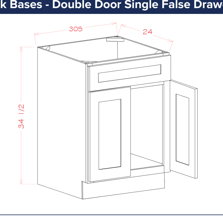 Sink Bases - Double Door Single False Drawer Front — dimensional drawing