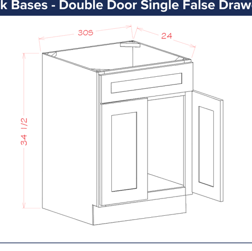 Sink Bases - Double Door Single False Drawer Front — dimensional drawing