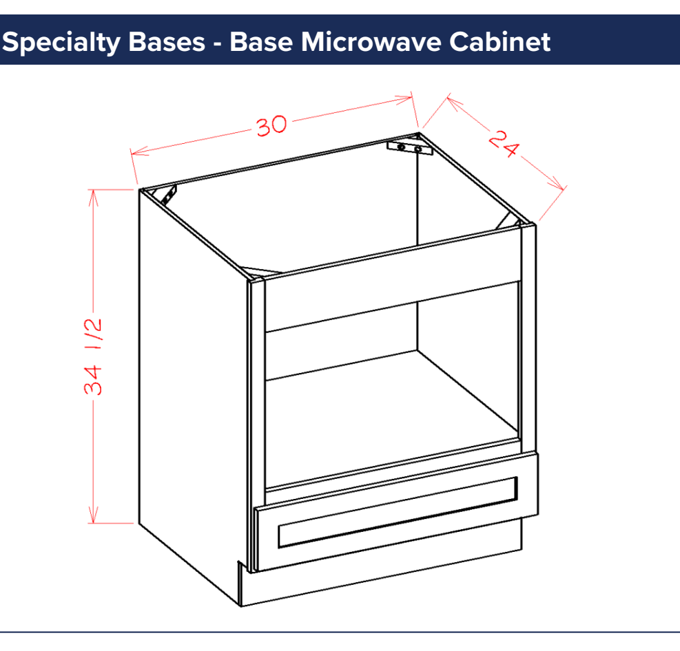 White Shaker Specialty Bases - Base Microwave Cabinet — dimensional drawing