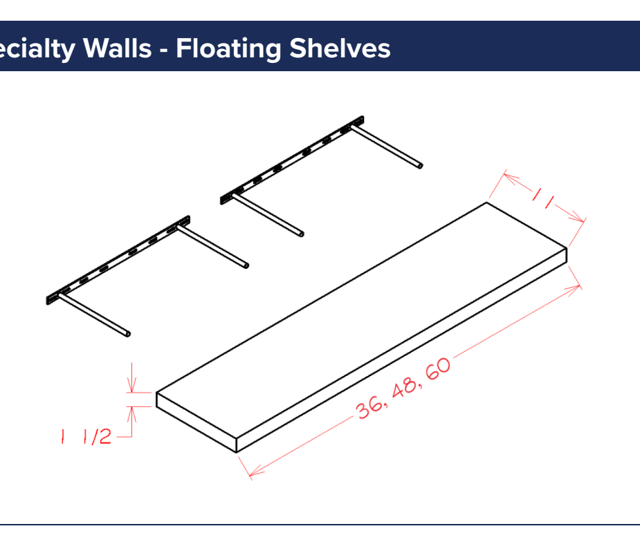 Specialty Walls - Floating Shelves — dimensional drawing