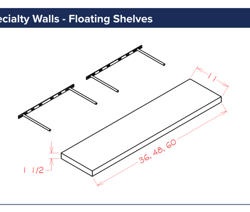 Specialty Walls - Floating Shelves — dimensional drawing