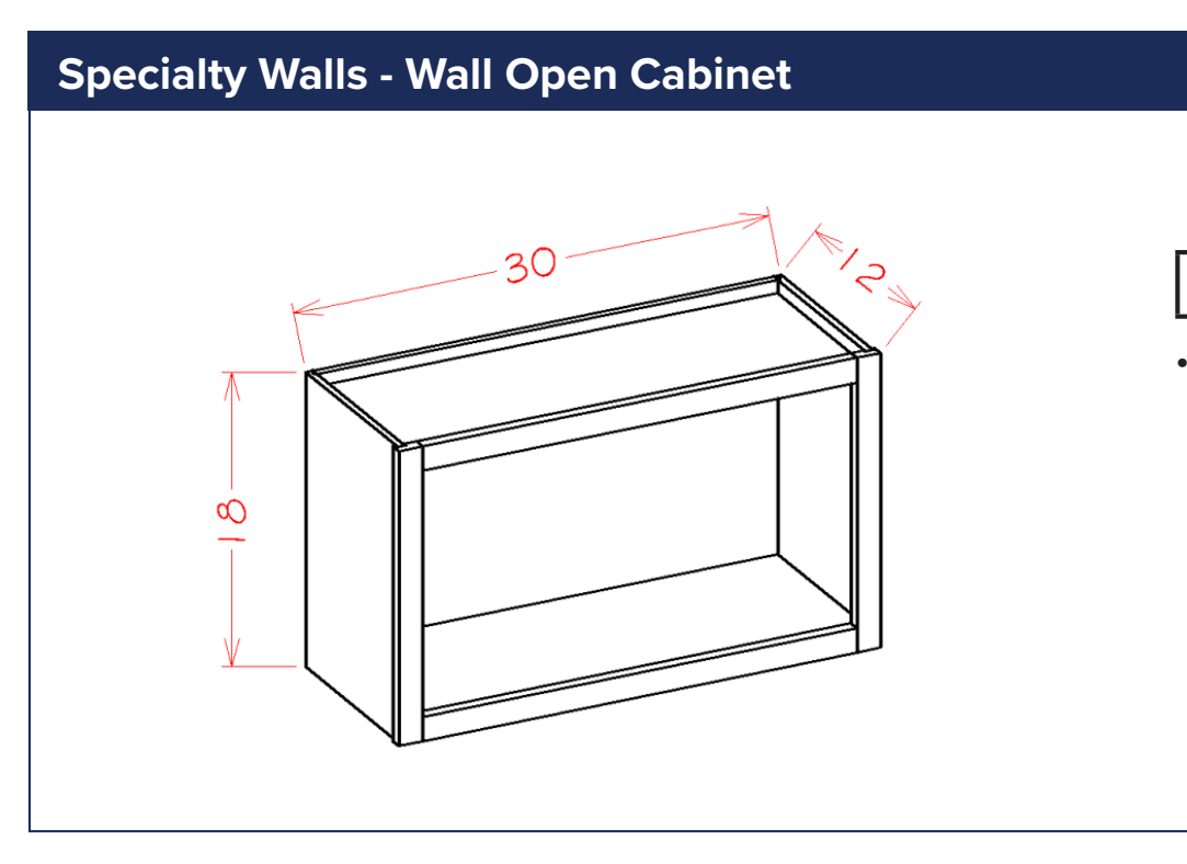 White Shaker Specialty Walls - Wall Open Cabinet — dimensional drawing