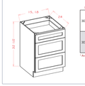 White Shaker Three Drawer ADA Base Cabinets — dimensional drawing