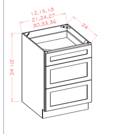 Three Drawer Bases — dimensional drawing