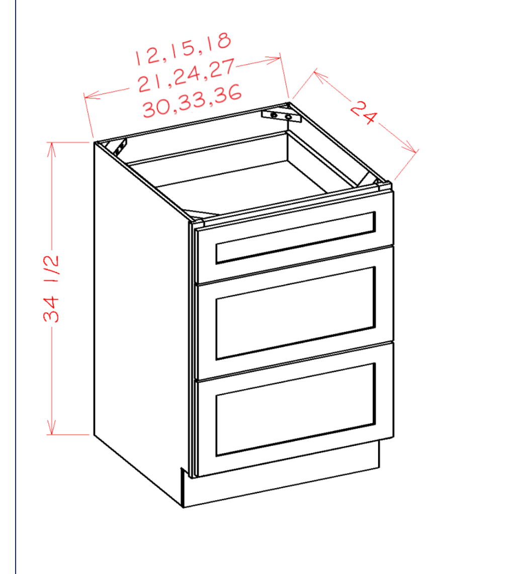 Three Drawer Bases — dimensional drawing