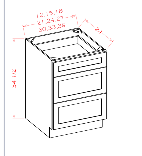 Three Drawer Bases — dimensional drawing