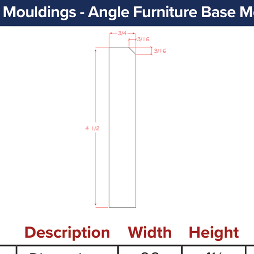 Toe Kick Mouldings - Angle Furniture Base Moulding — dimensional drawing