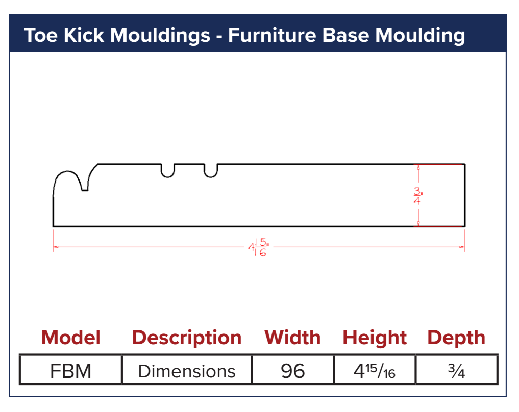 Toe Kick Mouldings - Furniture Base Moulding — dimensional drawing