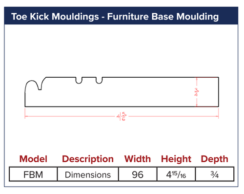 Toe Kick Mouldings - Furniture Base Moulding — dimensional drawing