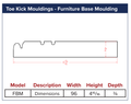White Shaker Toe Kick Mouldings - Furniture Base Moulding — dimensional drawing