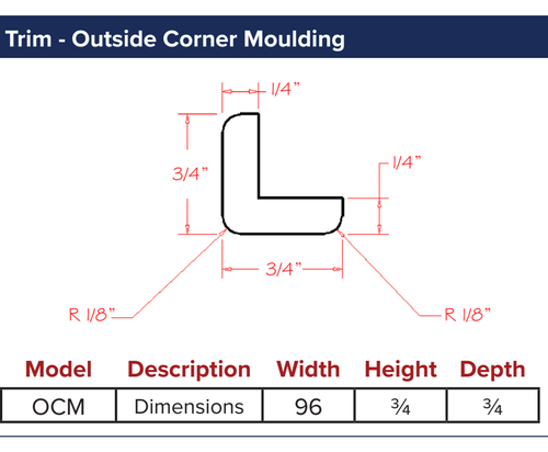 Trim - Outside Corner Moulding — dimensional drawing