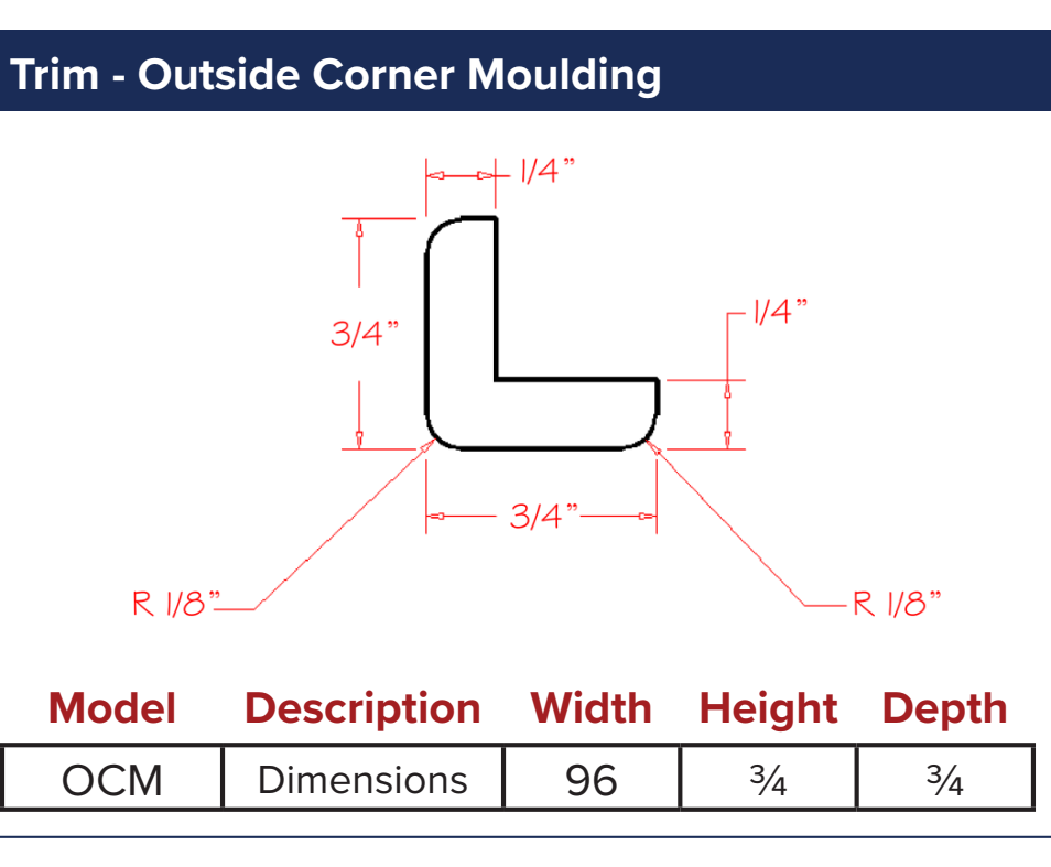 Trim - Outside Corner Moulding — dimensional drawing