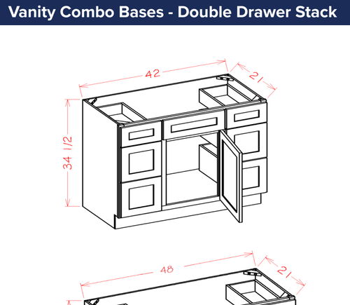 Vanity Combo Bases - Double Drawer Stack — dimensional drawing