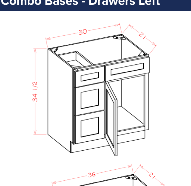 Vanity Combo Bases - Drawers Left — dimensional drawing