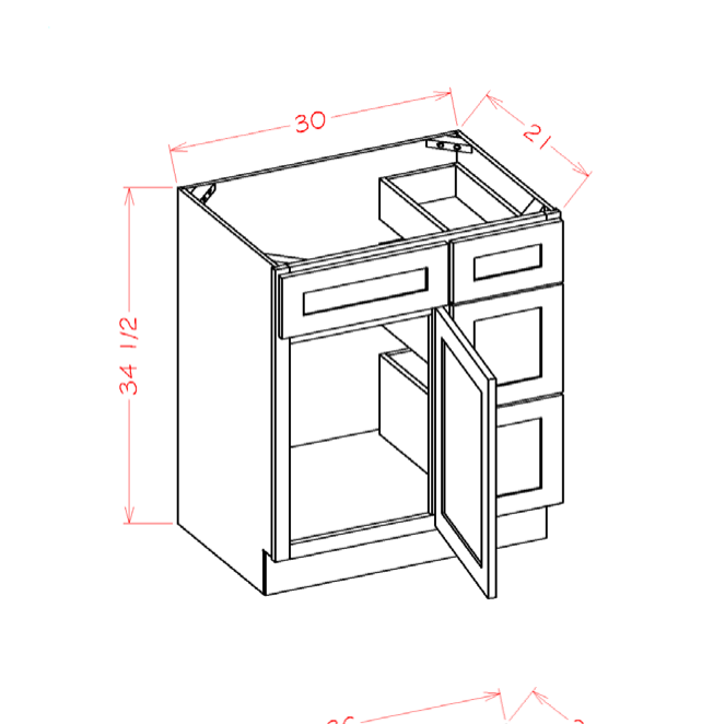 Vanity Combo Bases - Drawers Right — dimensional drawing