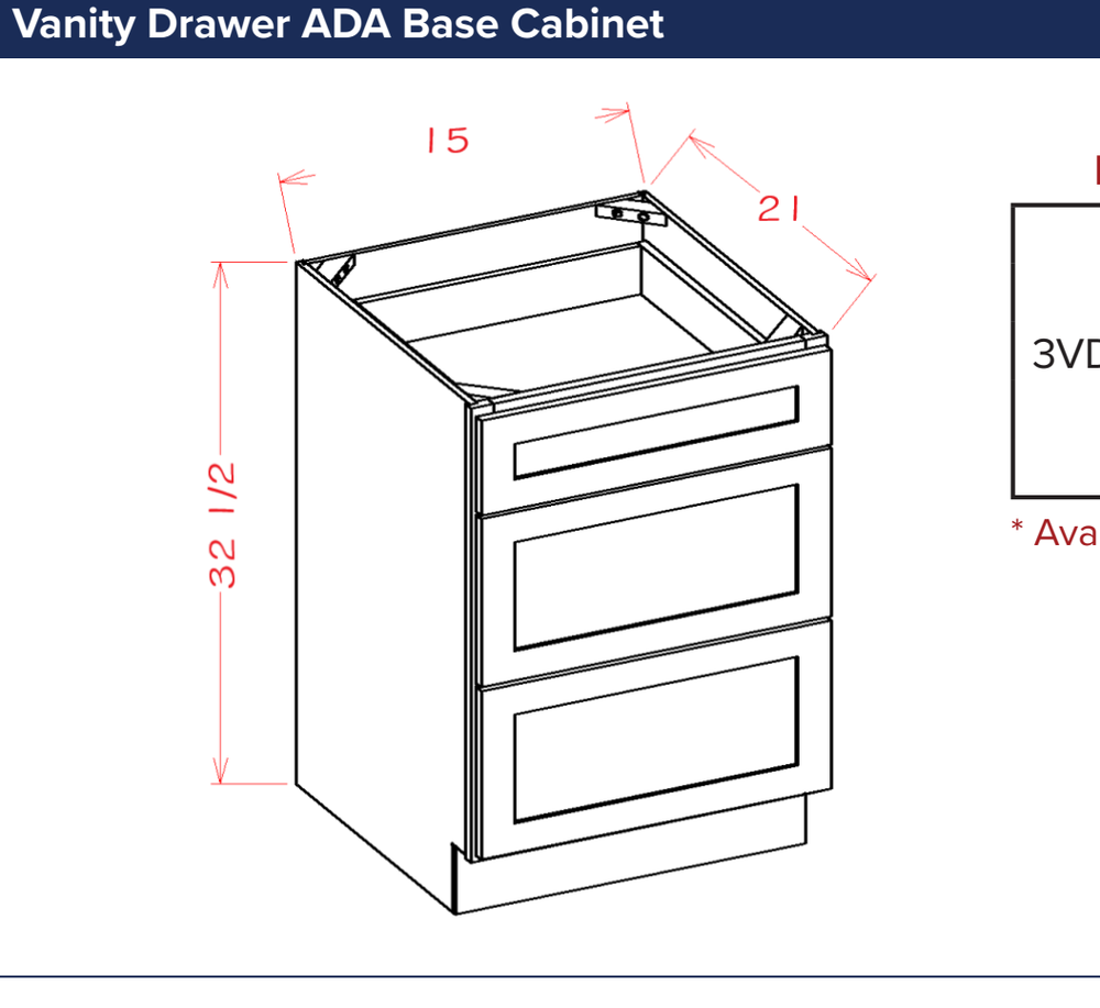 Vanity Drawer ADA Base Cabinet — dimensional drawing