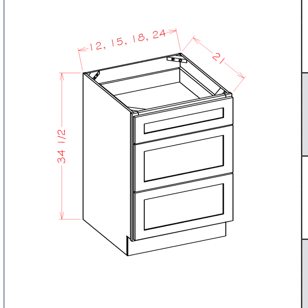 Vanity Drawer Bases — dimensional drawing