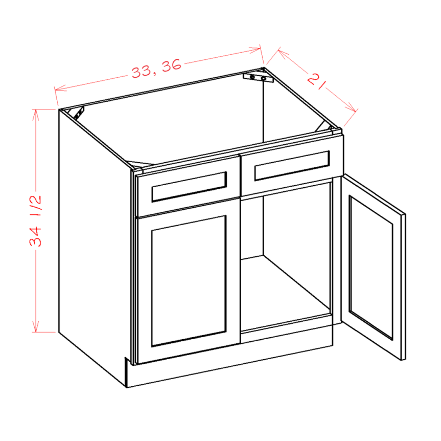 Vanity Sink Bases - Double Door Double False Drawer Front — dimensional drawing