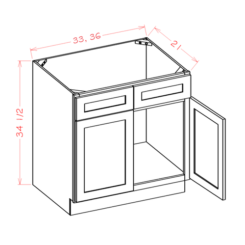 Vanity Sink Bases - Double Door Double False Drawer Front — dimensional drawing