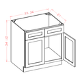 White Shaker Vanity Sink Bases - Double Door Double False Drawer Front — dimensional drawing