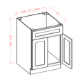 White Shaker Vanity Sink Bases - Double Door Single False Drawer Front — dimensional drawing