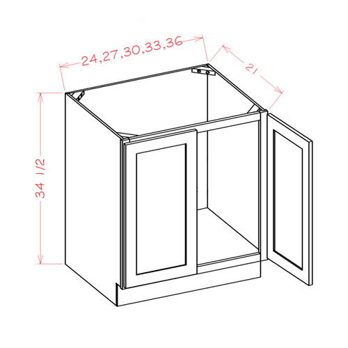 Vanity Sink Bases - Full Height Double Door — dimensional drawing