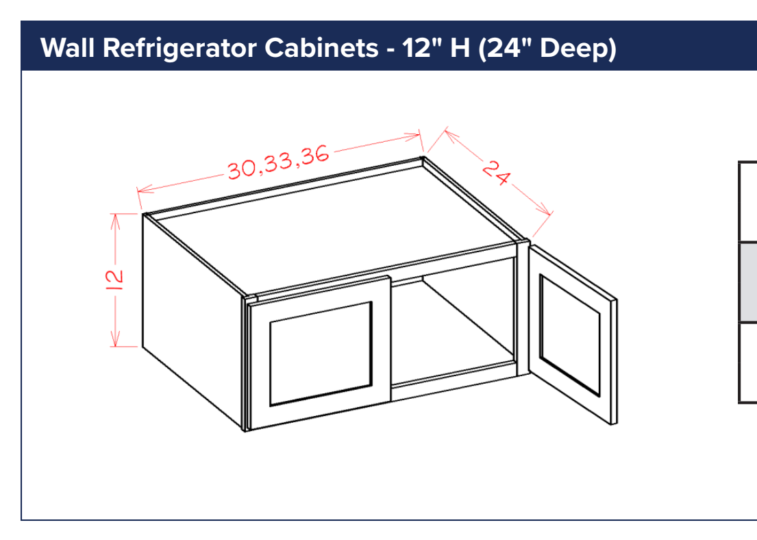 White Shaker Wall Refrigerator Cabinets - 12" H (24" Deep) — dimensional drawing