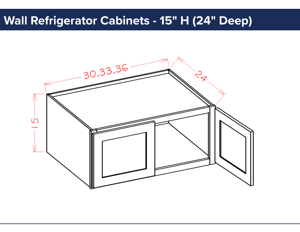 White Shaker Wall Refrigerator Cabinets - 15" H (24" Deep) — dimensional drawing